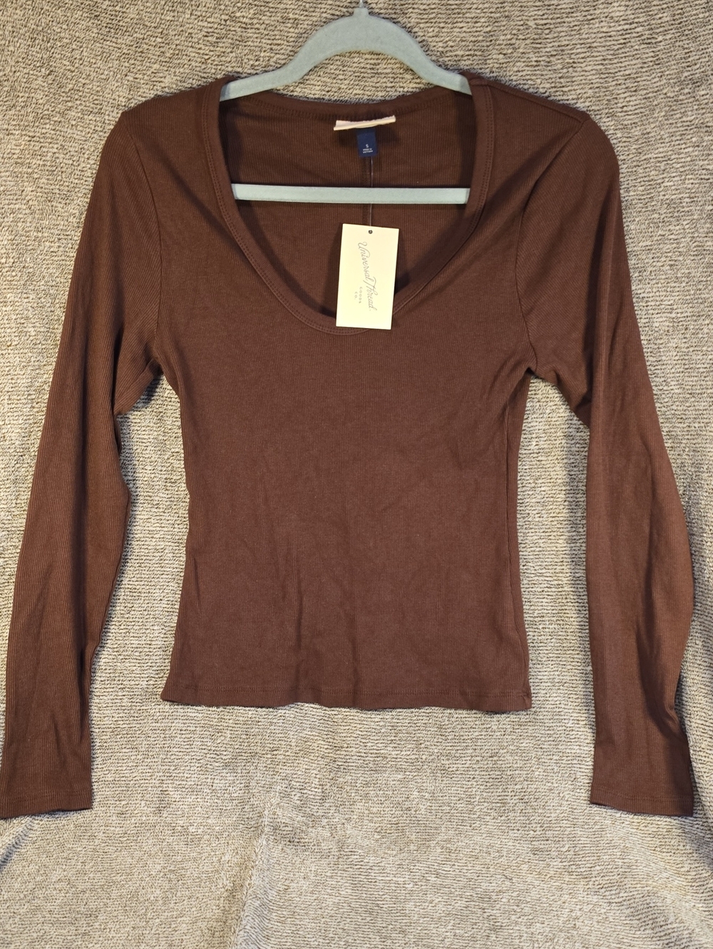 Universal Thread Brown Scoop Neck Long Sleeve Top